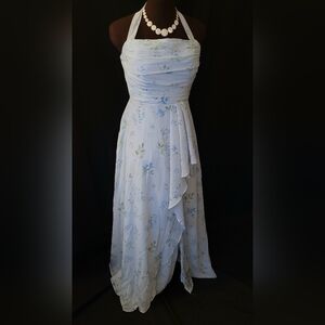NWT Size 6 Light Blue Floral Halter Maxi Dress
